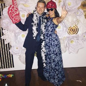 Doe & Rae Blue Floral Maxi, Wedding Guest Dress, size Medium